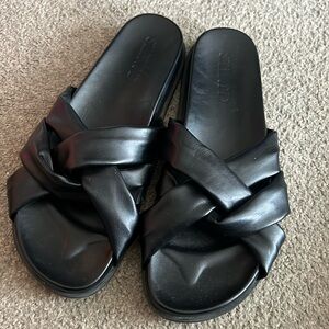 Anthropologie Silent D Sandals Scrunch Slides Flats Black Size 40/9
